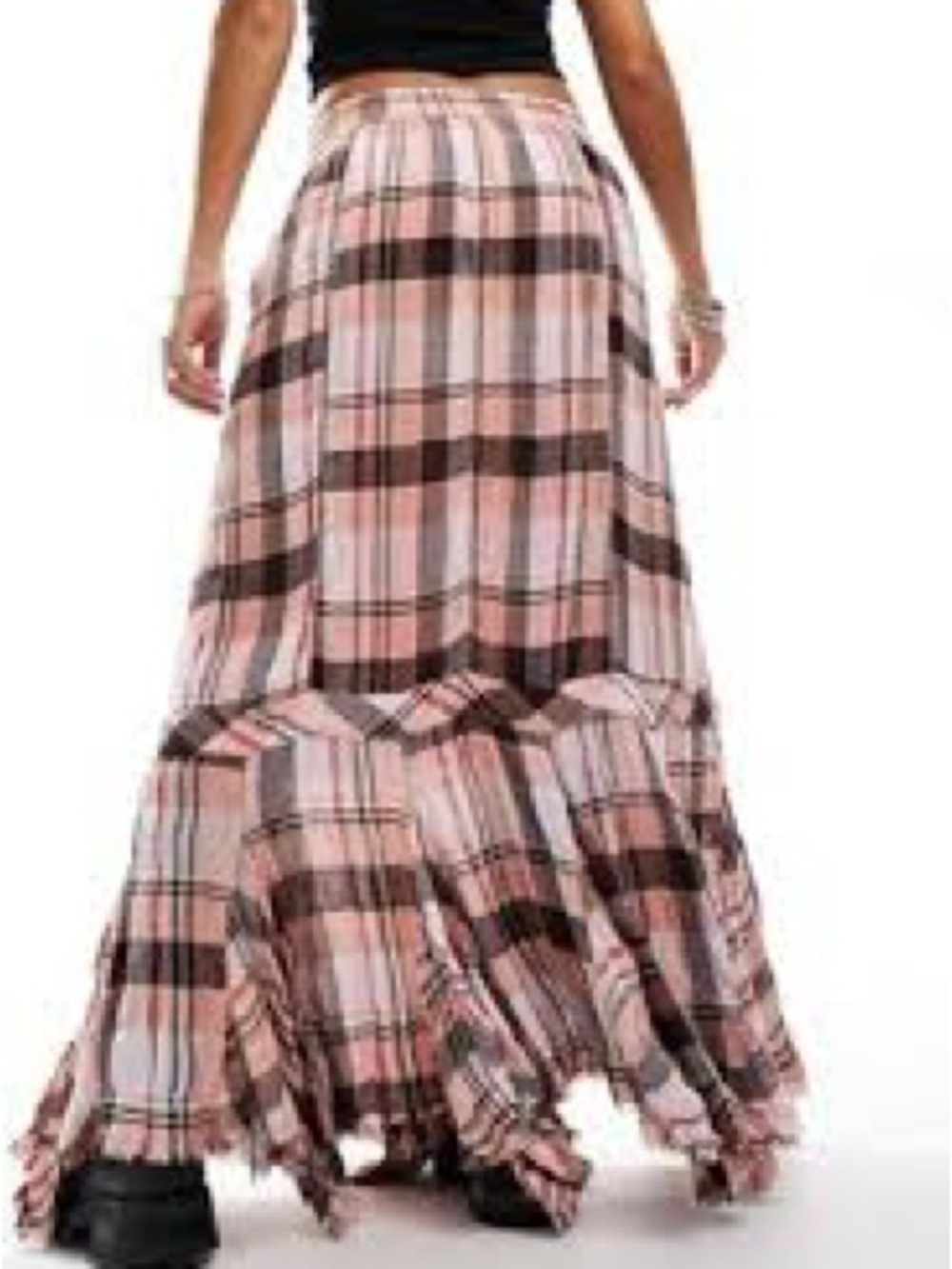 NWT Free People skirt Bordeaux Plaid Tiered Maxi peach - renaissance S (XS-M?) - Picture 6 of 17